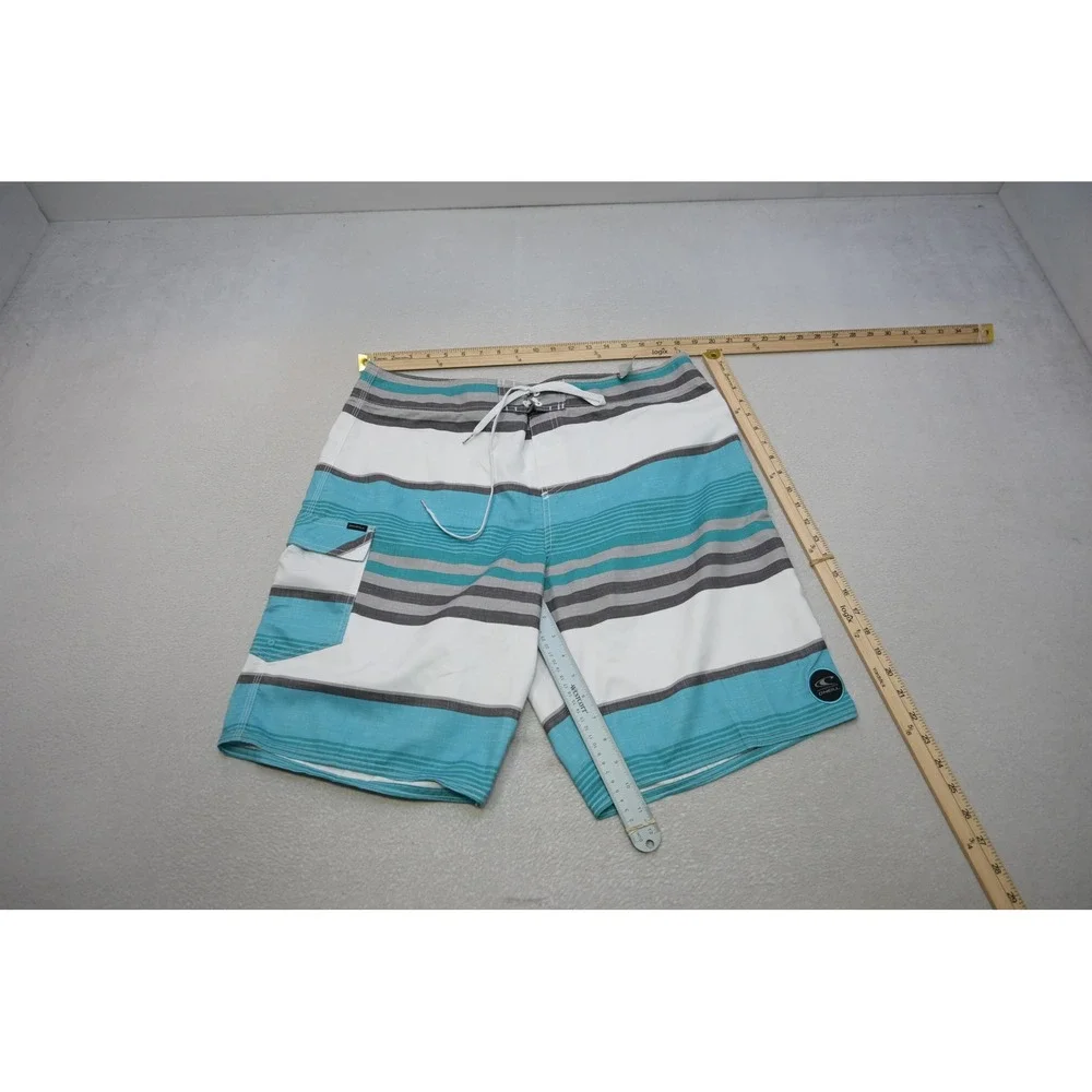 O'Neill Board Shorts Mens 38 Turquoise White Striped Cargo Swim Trunks NWT